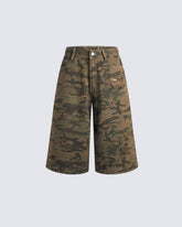 Camouflage Distressed Cargo Shorts