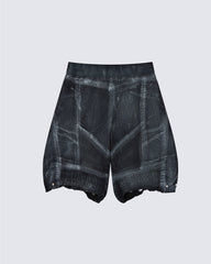 Dark Techwear Elastic-Waist Deconstructed Shorts