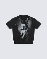American Street Style Retro Pegasus Print Polo Collar Top