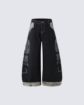 Vintage Camo Panel Wide Leg Denim Pants