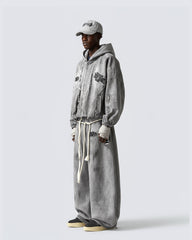 Distressed Dirty Curved-Cut Drawstring Sweatpants