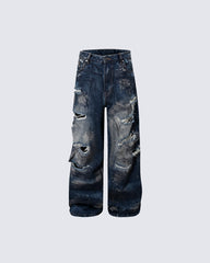 American Washed Distressed Wide-Leg Denim Jeans