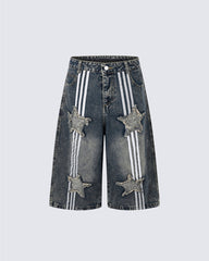 American Retro Star Patch Denim Shorts