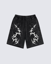 Tribal Graphic Black Denim Shorts