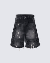 Vintage Washed Cargo Five-Length Denim Shorts