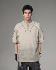 Utility Vintage Contrast Stitch Button Henley New Tee