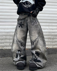 Niche Dirty Wash 3D Print Curved Jeans