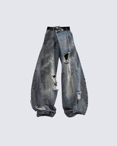 Reversed Waist Distressed Blade Jeans