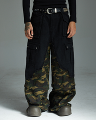 Black and Camo Distressed Cargo Pants