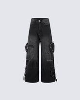 High-Street Multi-Pocket Straight-Leg Denim Pants