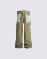 Vintage Chic Two-Tone Cargo Pants