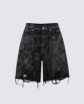 Vintage Distressed Black Denim Shorts