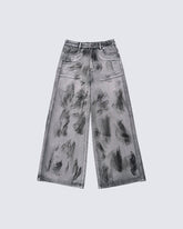 Vintage Ink Washed Wide Leg Jeans