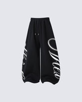 New Studded Graffiti Letter Wide Leg Sweatpants