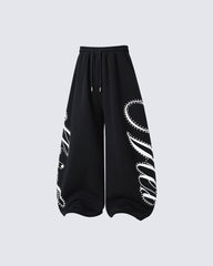 New Studded Graffiti Letter Wide Leg Sweatpants