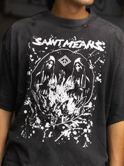 Saint Michael Graphic Skull & Stud Pattern Vintage T-Shirt