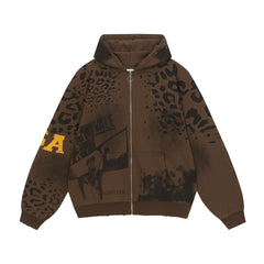 Vale Forever Brown Leopard Archive Zip-Up Hoodie