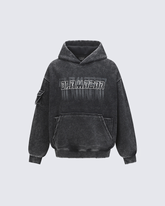 Washed Letter Print Hoodie with Utility Pocket