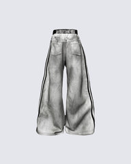 New Double Waist Letter Print Wide-Leg Pants