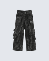Distressed Black Cargo Pants