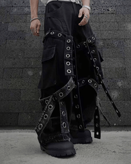 Punk Strap Eyelet Wide-Leg Cargo Pants