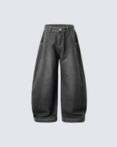 Baggy Washed Denim Scimitar Pants