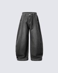 Baggy Washed Denim Scimitar Pants