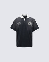 Contrast Collar Sun Faded Washed Polo Tee