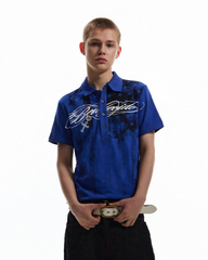 Retro Star-Spangle Print Street Short-Sleeved Polo Shirt