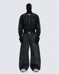 Retro Denim Jacket and Wide-Leg Jeans Set