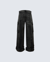 Distressed Black Cargo Pants with Multiple Pockets