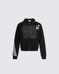 90s Graphic Hoodie with Zipper and Stripes