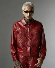 Faux Leather Jacket with Spiderweb Panels