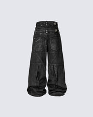 New Gothic Multi Buckle Washed Wide Leg Jeans