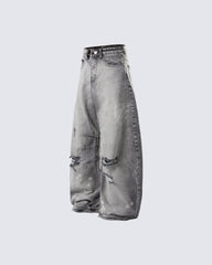 Vintage Street Distressed Washed Curved-Leg Jeans