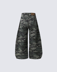 Vintage Camo Rhinestone Loose Balloon Denim Pants