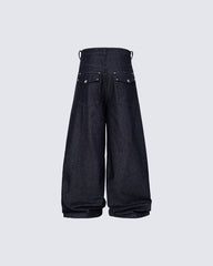 Dark Indigo Button Front Wide Denim Pants