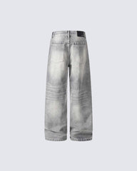 Heavy Washed Spray Vintage Wide Leg Jeans