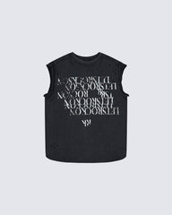 Grunge Washed Raw Edge Sleeveless Graphic Tee