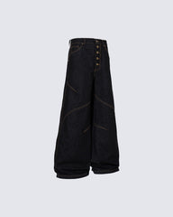 Vintage Dark Wash Wide-Leg Denim Pants
