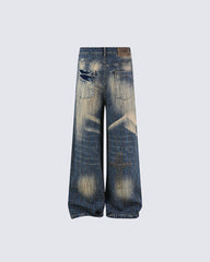 New Vintage Y2K Washed Cross Star Rhinestone Jeans