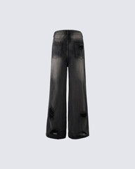 Distressed Ripped Black Denim Pants