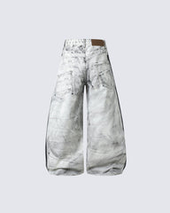 Wasteland Distressed Wide Leg Striped Denim Pants