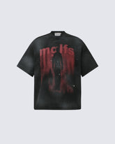 American Retro Street Style Distressed Printed Short T-Shirt
