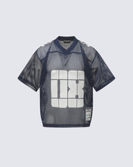 Mesh Cutout Loose V-neck Jersey