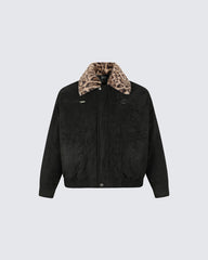 Barn-Style American Leopard Faux Suede Jacket