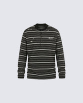 Vintage Contrast Stripe Button Long Sleeve T-Shirt