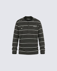 Vintage Contrast Stripe Button Long Sleeve T-Shirt