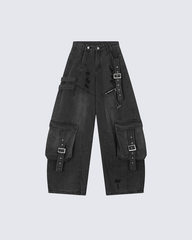 Ripped Denim Cargo Pants – Street Style