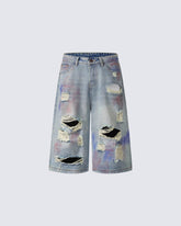 American Graffiti Distressed Denim Shorts